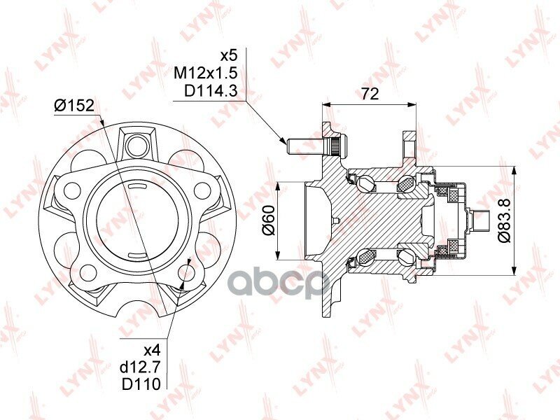 Ступица зад. правая LEXUS RX330-400h 2WD 03-08, TOYOTA Highlander I-II 2.4-3.5 2WD 03>, Venza 2.7-3.5 4WD 08> LYNXauto арт. W.
