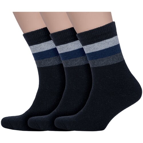 фото Комплект из 3 пар мужских махровых носков hobby line черные, размер 39-44