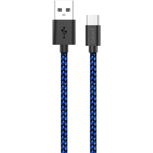 Комплект 3 штук, Кабель USB PERO DC-04 Type-C, 3А, 1м, Blue-black (Fast Charge) сзу pero tc10 usb c 20w usb a fast charge белый