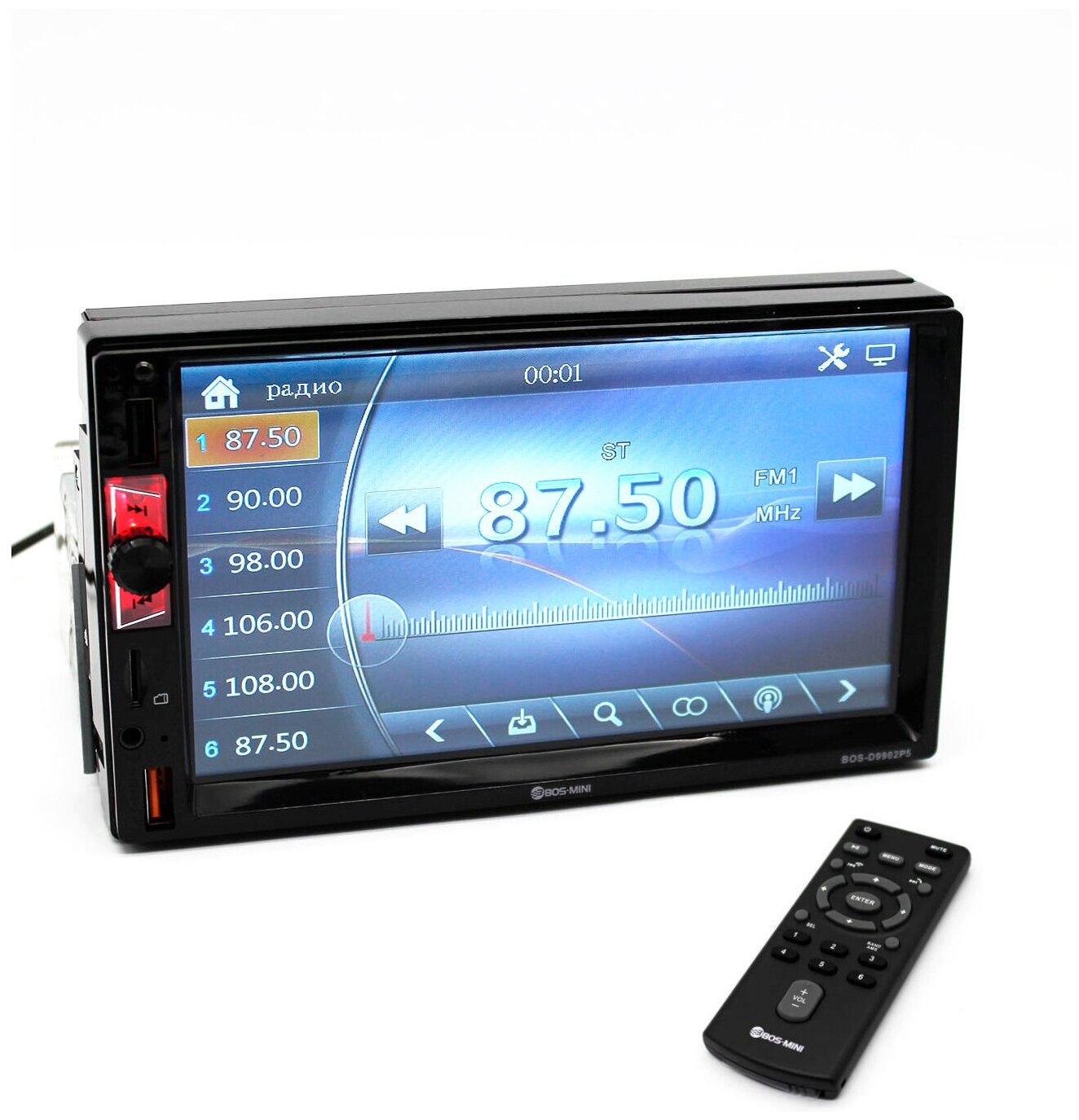 Автомобильная магнитола BOS-MINI BOS-9803P35 2DIN USB, AUX, Bluetooth, FM радио, RCA, Micro CD