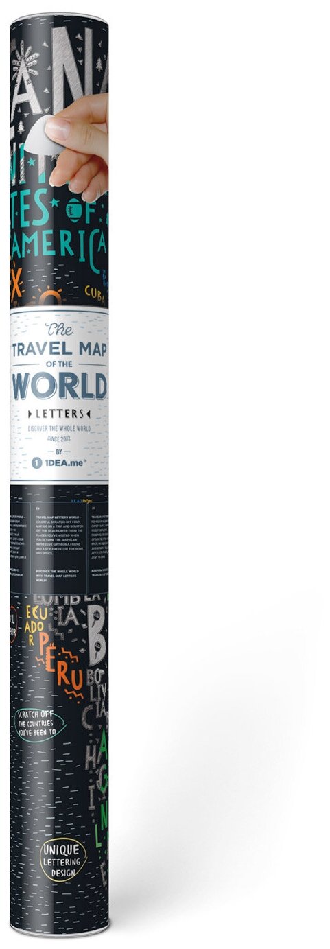 Скретч карта мира на стену в тубусе Travel Map Letters World