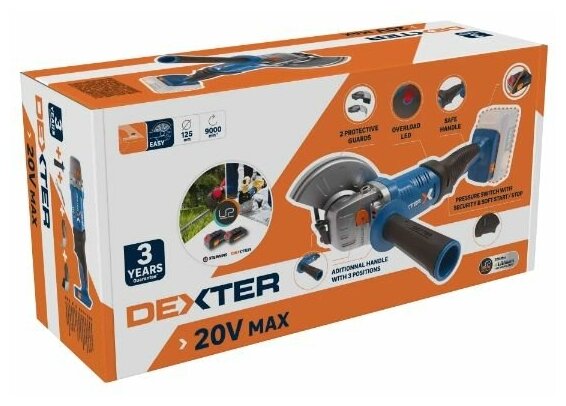 УШМ (болгарка) аккумуляторная Dexter 20VAG2-125.1, 20 В Li-ion, 125 мм, без АКБ и ЗУ - фото №11