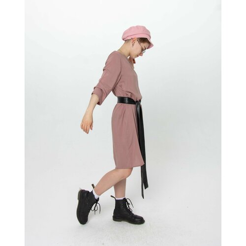 фото Платье-футболка tanini, вискоза, повседневное, свободный силуэт, до колена, карманы, размер 46, бежевый, розовый