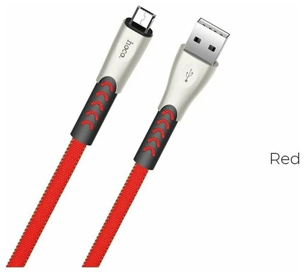 Кабель USB - микро USB HOCO U48 Superior, 1.2м, круглый, 2.4A, ткань, цвет красный