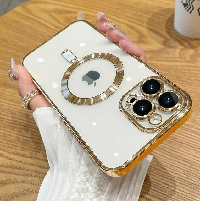 ReBronShop / Чехол на iPhone 12 с MagSafe / Айфон 12 с MagSafe магнитом силикон, с защитой камеры, золотой