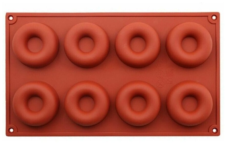 фото Форма для выпечки и кондитерских изделий "Пончики", силикон, 8 ячеек, 29 х 17 см, цвет шоколадный
