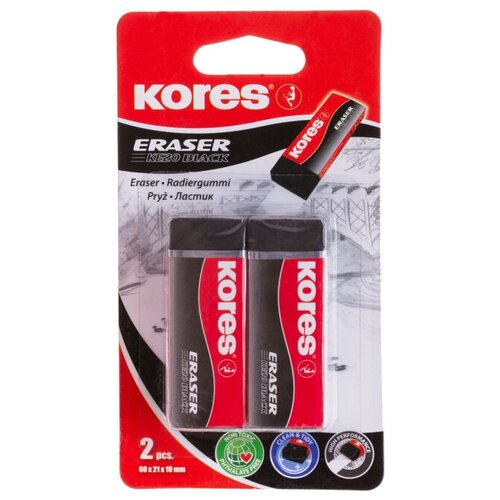 фото Kores набор ластиков eraser ke-20, 2 шт черный
