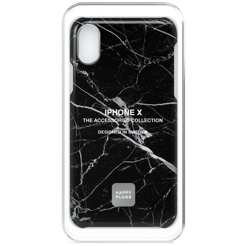 Чехол Happy Plugs 9162 + защитная пленка для Apple iPhone X/Xs, Black Marble