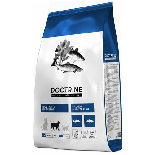 Сухой беззерновой корм DOCTRINE для кошек с лососем и белой рыбой, 10 кг
