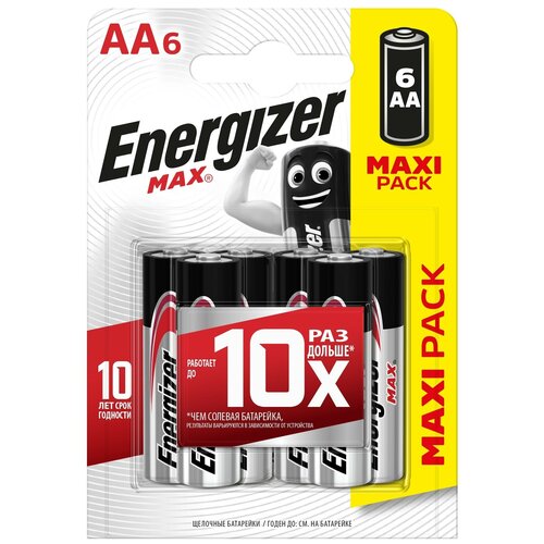 Батарейка Energizer Max AA/LR6, в упаковке: 6 шт. батарейки energizer max e91 aa 1 5v 4 шт