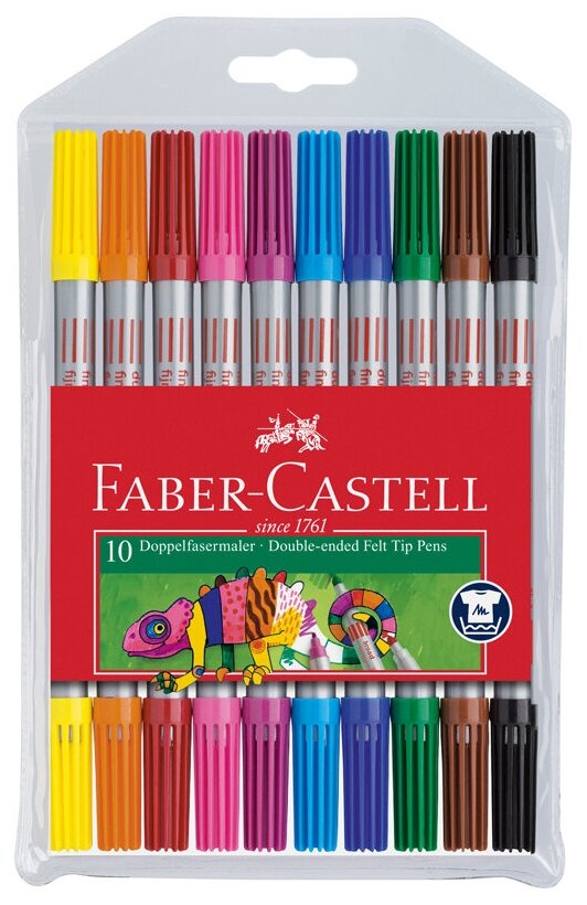 Фломастеры двусторонние Faber-Castell, 10цв, 10шт, смываемые