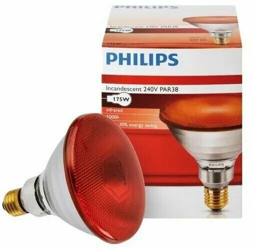 Инфракрасная лампа Philips IR175С 175W PAR38 с прозрачным стеклом для обогрева курятника цыплят животных продуктов питания