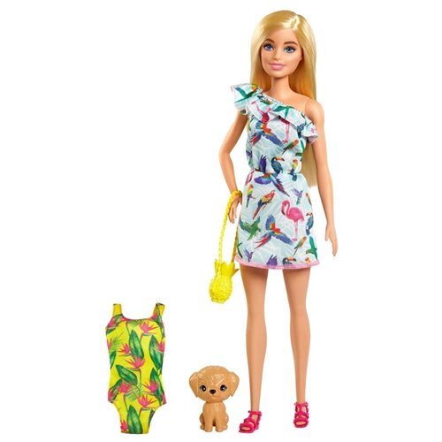 фото Кукла mattel barbie барби блондинка в платье с питомцем и ак