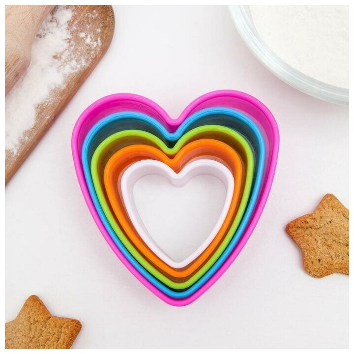 Набор формочек для печенья "Сердце" - 5 шт. разноцветные
