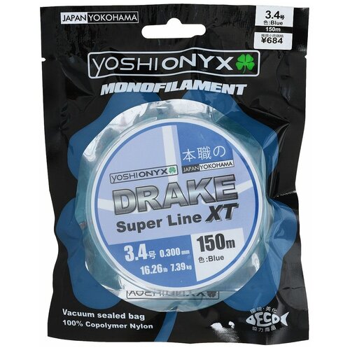 леска yoshi onyx drake fluoro 100m 0 14 natural Монофильная леска Yoshi Onyx DRAKE Super Line XT 150м d=0.3 мм, 150 м, 7.39 кг, голубой, 1 шт.