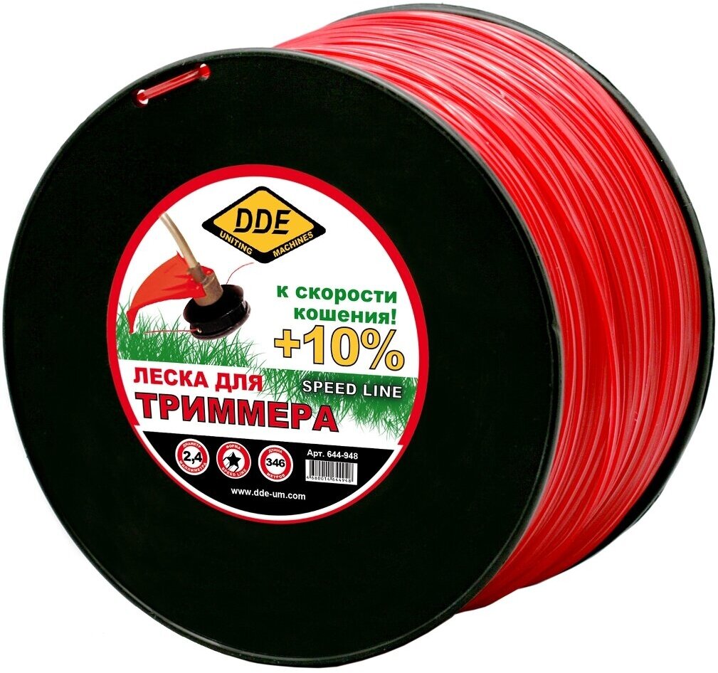 Корд триммерный на катушке DDE "Speed line" (звезда , 2,4ммх346м, красный)