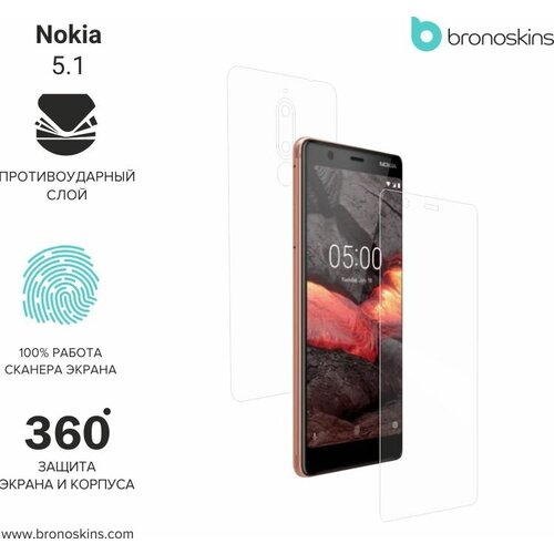 Защитная пленка для экрана и корпуса Nokia 5.1 (Глянцевая, Защита экрана FullScreen)