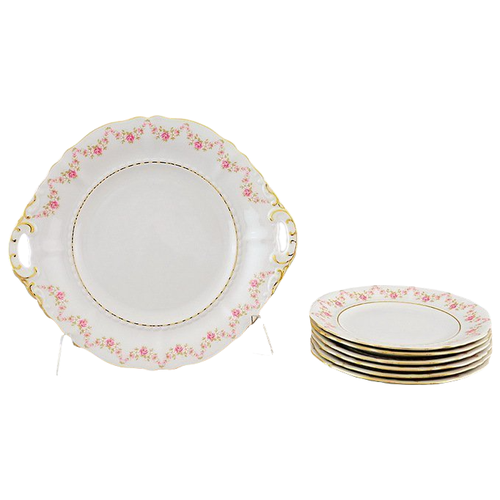 фото Сервиз для торта соната розовая нить, с тарелками 17 см, 7 пр., leander