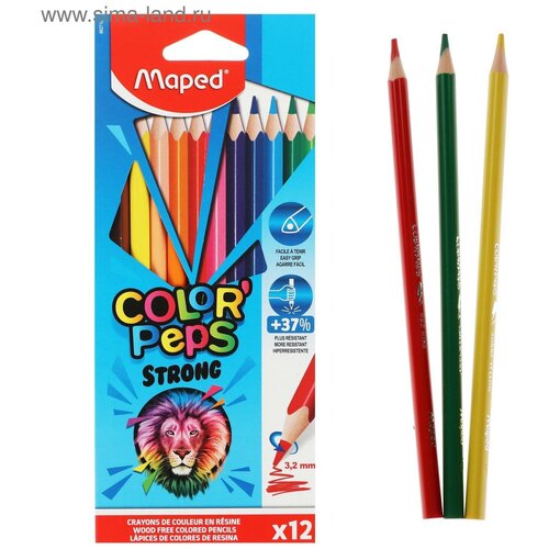 Карандаши 12 цветов, Maped Color Peps Strong, пластиковые, повышенной прочности, европодвес карандаши цветные maped color peps pastel 12 цветов