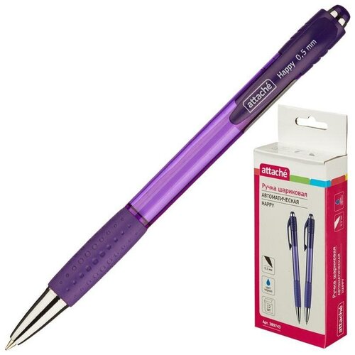 Ручка шариковая автоматическая Attache Happy синяя (фиолетовый корпус, толщина линии 0.5 мм)