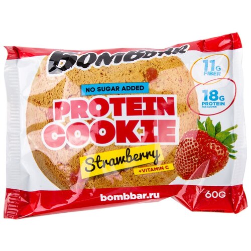 Печенье BOMBBAR Протеиновое, 60 г, 20 мл, клубника