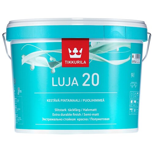 Краска акриловая Tikkurila Luja 20 полуматовая бесцветный 9 л 11.92 кг краска акриловая tikkurila luja 20 влагостойкая моющаяся полуматовая белый 0 9 л 1 26 кг