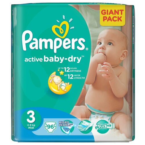 Pampers подгузники Active Baby-Dry 3 (4-9 кг), 82 шт.