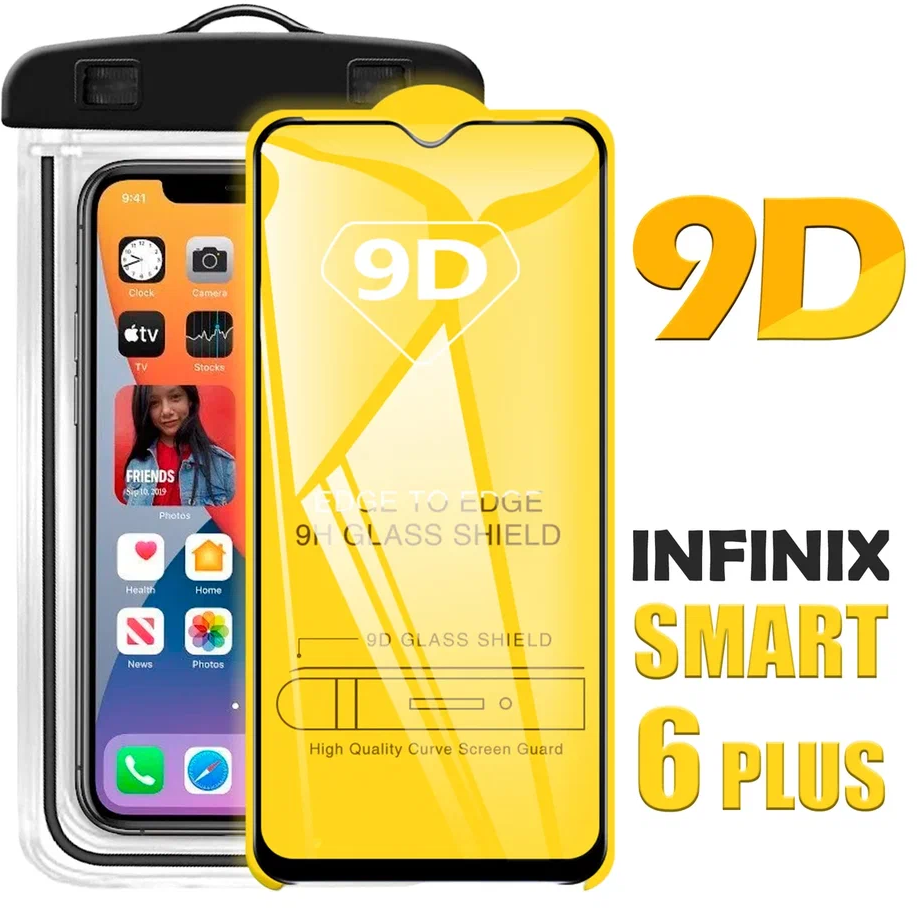 Защитное стекло 9D для Infinix SMART 6 Plus / комплект стекло + герметичный чехол