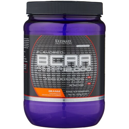 BCAA Ultimate Nutrition BCAA Powder 12000, апельсин, 228 гр. аминокислота ultimate nutrition bcaa powder 12000 арбуз 228 гр