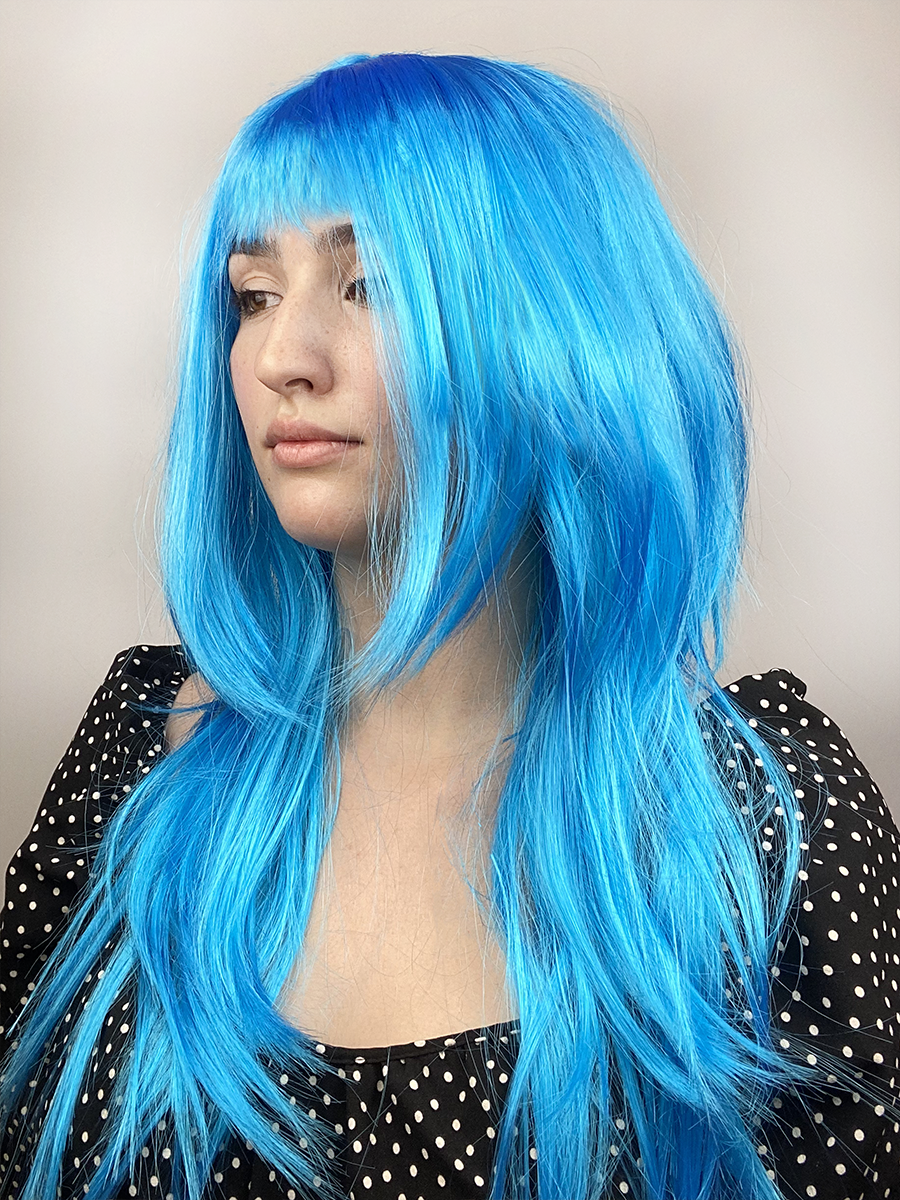 Карнавальный праздничный парик из искусственного волоса Riota Длинные прямые волосы, голубой, 1 шт