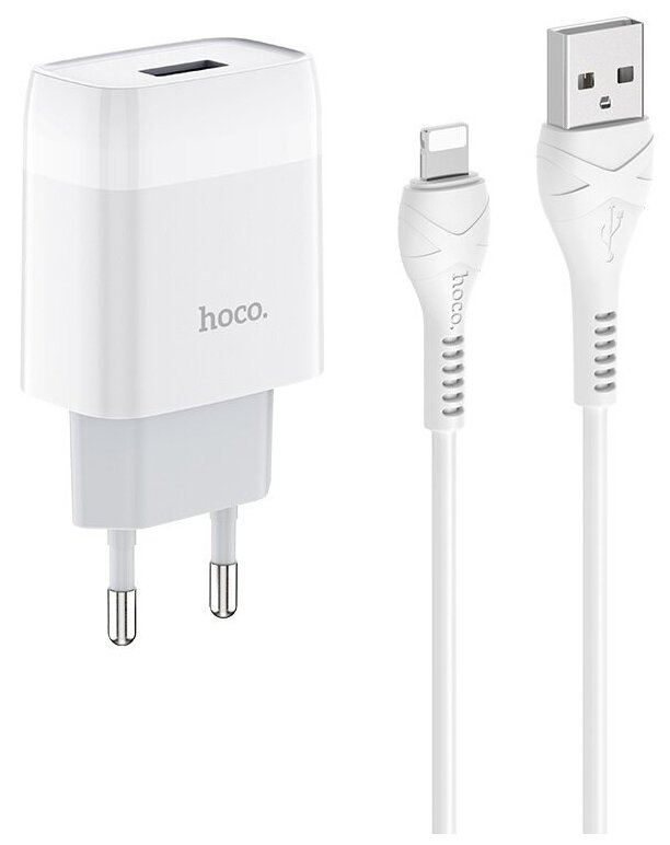 Зарядное устройство Hoco C72A Glorious 1 USB Lightning cable, белый