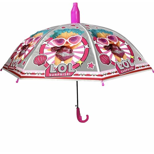 Детский зонтик / Зонтик со свистком в пластиковом чехле / Зонтик трость полуавтомат для девочек Лол для школы мультик герой