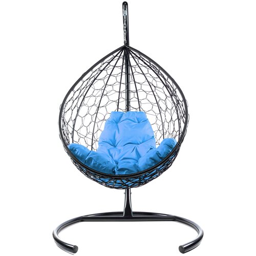 Подвесное кресло M-Group капля ротанг чёрное, голубая подушка подвесное кресло m group xl ротанг чёрное коричневая подушка