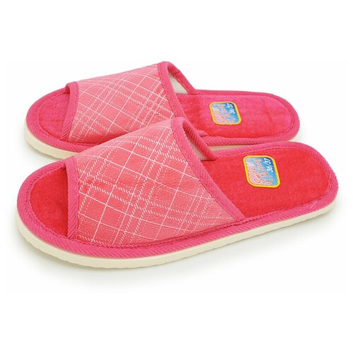 фото Тапочки женские smile of milady открытые, из мягкой ткани розового цвета с графическим принтом а-140-110-07 отк. р. 36\37