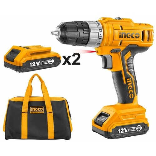 Дрель-шуруповёрт аккум12В 0-3501350 обМИНкрут момент 25НМ 2 АККсумка ВЕС 2КГ INGCO 820300₽