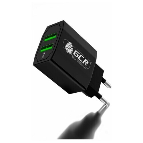 GCR Сетевое зарядное устройство на 2 USB порта 3.1 A черное