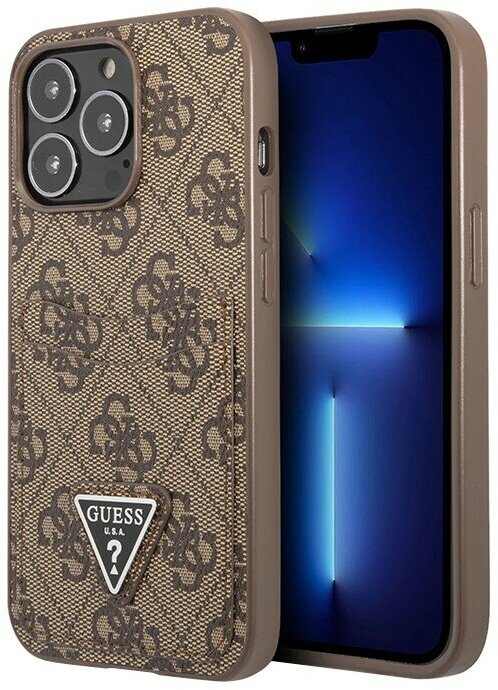 фото Чехол Guess PU 4G Double cardslot Metal triangle logo Hard для iPhone 12 | 12 Pro, коричневый