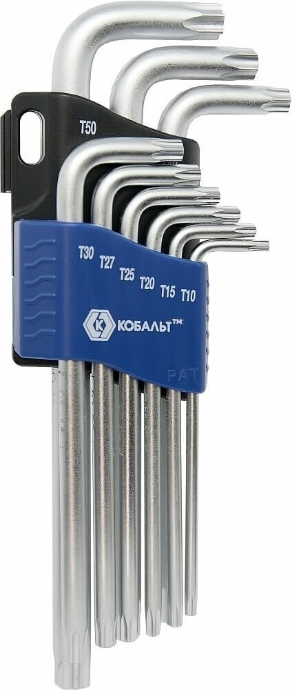 Набор удлинённых угловых ключей Кобальт Tamper Torx, T10-T50 мм (9 шт.), арт. 020405-09