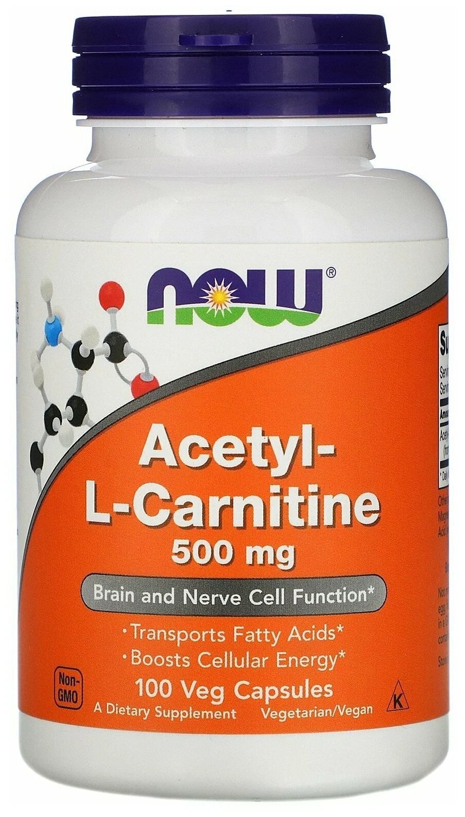 Acetyl-L-Carnitine NOW Foods Ацетил-L-Карнитин 500 мг - 100 вегетарианских капсул