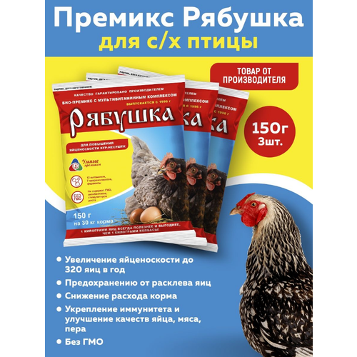 премикс рябушка для кур с аминокислотами комплект из 2 упаковок по 300 г каждая Комплект Премикс Рябушка для кур 0,5% 150г, 3 штуки