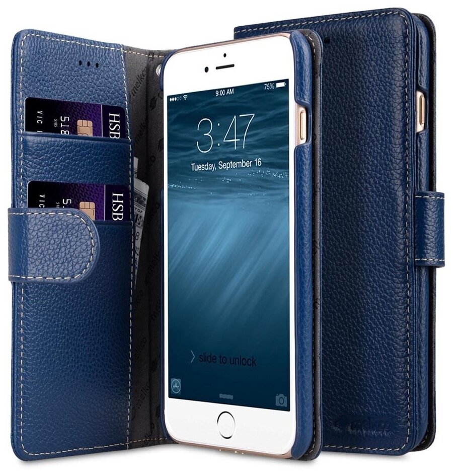 Кожаный чехол книжка Melkco для iPhone 7 Plus/8 Plus (5.5") - Wallet Book Type - темно-синий