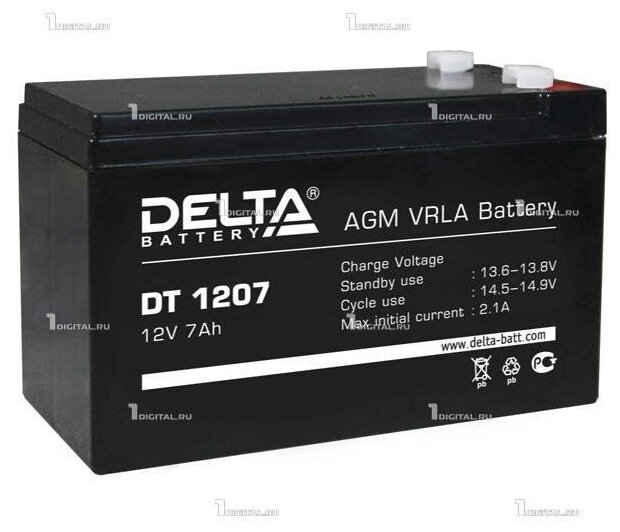 Аккумулятор DELTA DT 1207 (12В, 7Ач / 12V, 7 Ah / вывод F1) Для слаботочных систем