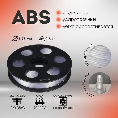 ABS пруток BestFilament 1.75 мм, 0.5 кг, 0.5 л, 1 шт, бесцветный, 1.75 мм abs пруток bestfilament 1 75 мм 1 кг бесцветный