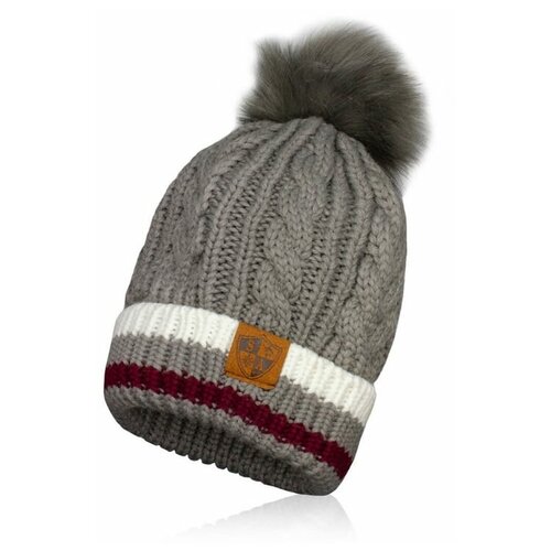 фото Шапка sa co.beanie grey stripe fur pom