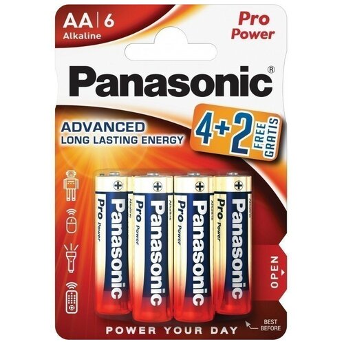 Батарейка Panasonic Pro Power AA/LR6, в упаковке: 6 шт. батарейка panasonic cell power lrv08 в упаковке 1 шт
