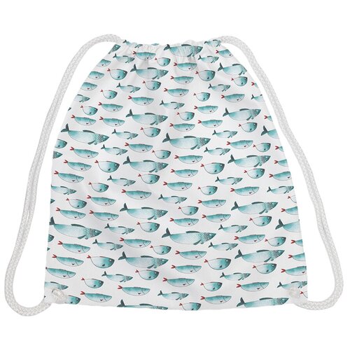 фото Joyarty рюкзак-мешок модные рыбки (bpa_65619) белый/голубой