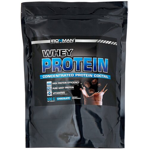 Протеин IRONMAN Whey Protein, 500 гр., шоколад коктейль balancer daily со вкусом фисташковый мусс 10 шт протеиновый коктейль правильное питание молочный коктейль