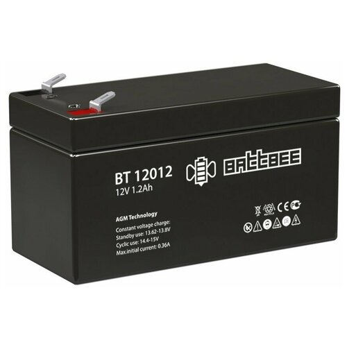 Аккумулятор Battbee BT-12012 (12В, 1.2Ач / 12V, 1.2Ah / вывод F1) аккумулятор battbee bt 1240 12в 40ач 12v 40ah вывод болт гайка 6 5