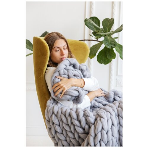 Плед крупной вязки Dollywool, 130*170 см, цвет светло-серый