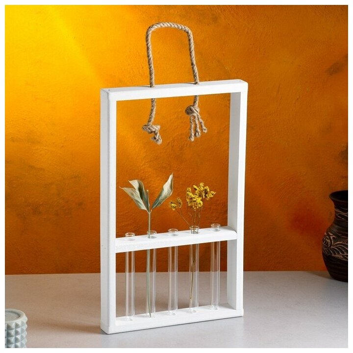 Кашпо деревянное 26×4×40 см с 5 колбами 15 см 